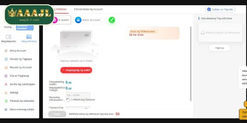 Mag withdraw sa AAAJILI nang mabilis at ligtas